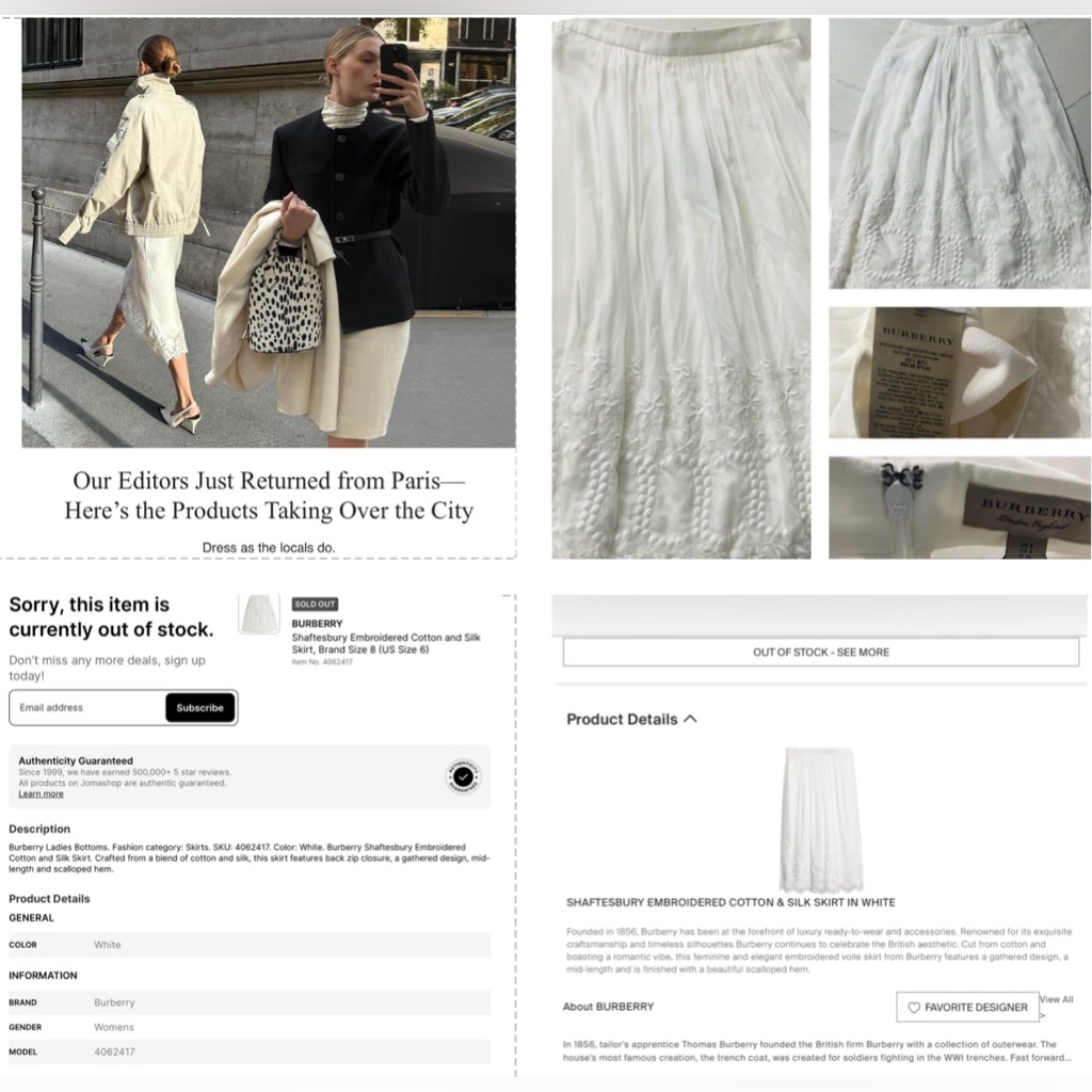 Burberry Shaftesbury Beautifully Embroidered Cotton & Silk Skirt For Spring 2025